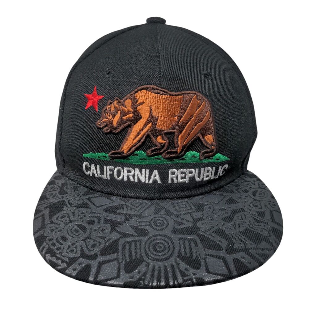 California Republic Snapback Hat Black One Size Adjustable Embroidered Big Bear